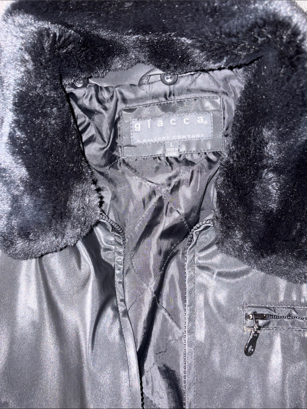 giacca Black Faux Fur Collar Bomber Jacket